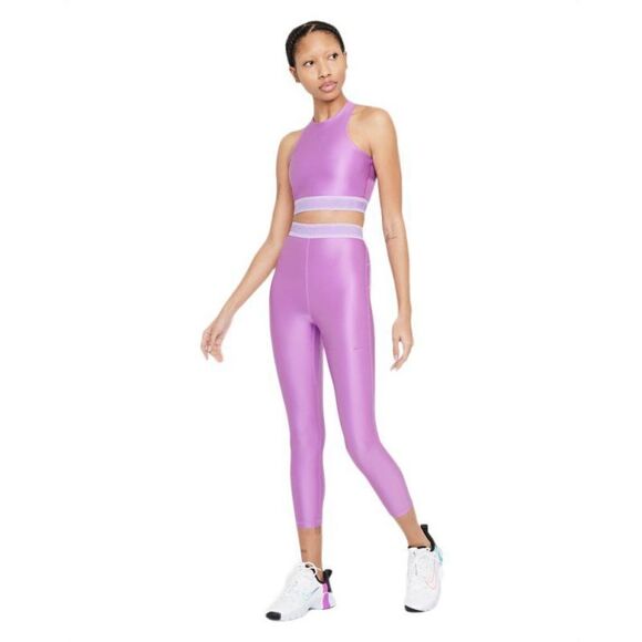 Nike Pro High Waisted 7/8 Length Leggings Compression Pants Shiny Pink White New - Picture 4 of 8